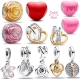 Pink Flower 925 Sterling Silver Change Color Heart Charm Fit Pandora Bracelet Rose Bloom Dangle Charm Girls Jewelry Gift