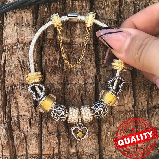 925 Sterling Silver Pave Gold Sun Charm Fit Pandora Bracelet Original Heart Snowball Split Yin-amp;Yang Pendant Charm Fine Jewelry