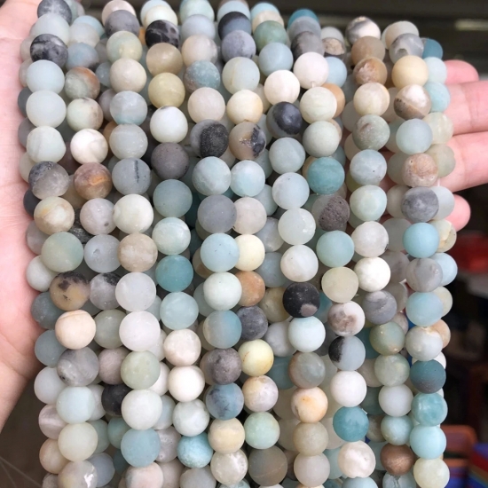 Natural Stone Matte Amazonite Round Beads for Jewelry Making  Perles Gem Loose Beads Diy Bracelet Necklace 15-- 4-6-8-10-12mm
