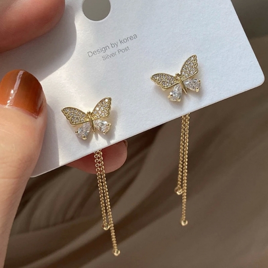 Fashion Butterfly Tassel Drop Earrings For Women Trendy Shiny Moon Star Pearls Dangle Earrings Korean Jewelry Girls Party Gifts
