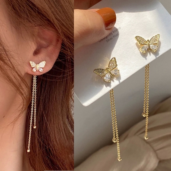Fashion Butterfly Tassel Drop Earrings For Women Trendy Shiny Moon Star Pearls Dangle Earrings Korean Jewelry Girls Party Gifts