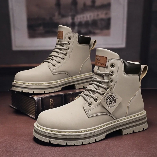 High Top Boots Men-s Leather Shoes Fashion Motorcycle Ankle Boots for Men Winter Boots Man Shoes Lace-Up Botas Hombre