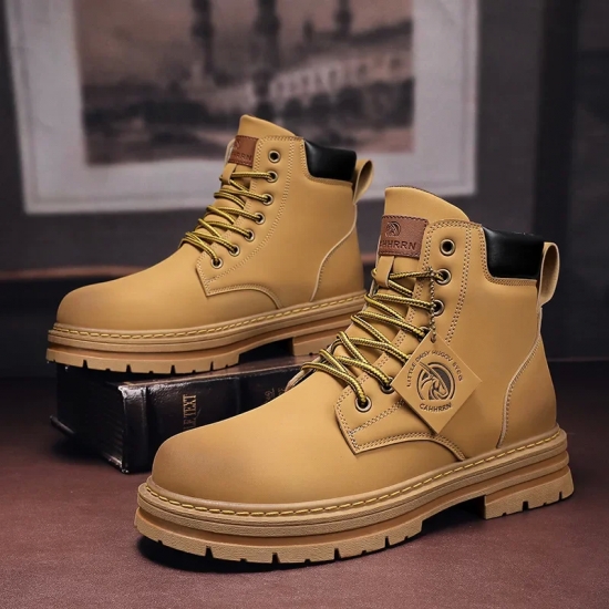 High Top Boots Men-s Leather Shoes Fashion Motorcycle Ankle Boots for Men Winter Boots Man Shoes Lace-Up Botas Hombre