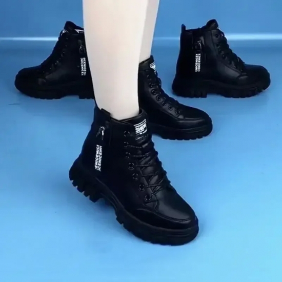Women-s Boots Black Lace Up Platform Ankle Boots Fashion Thick Sole Short s Female Warm Cotton Shoes Winter Snow  2024