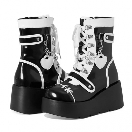 Metal Style Rock Women-s Shoes Autumn New Thick-soled Boots Short Boots Heart-shaped Cross Metal Decoration Punk Style Gothic