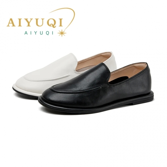 AIYUQI Loafers Women 2024 New Spring Round Toe One Foot Slip-on Shoes Women Genuine Leather Soft Flats Shoes Women