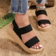 Women-s fashion trend anti-slip wear-resistant pure black belt soft soled high-heeled sandals
