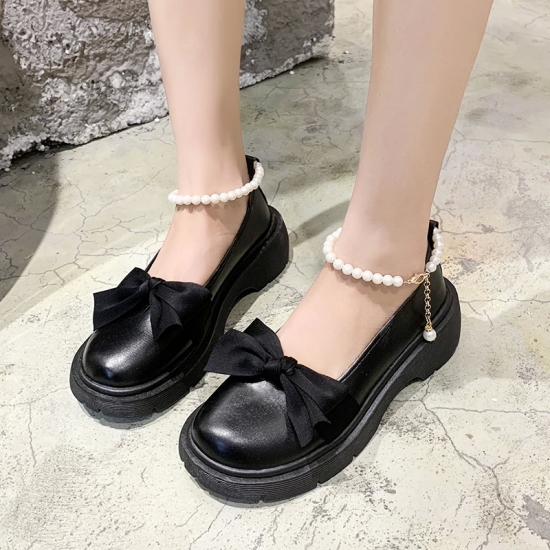 Women Thick Platform Mary Janes Lolita Shoes Party Pumps Summer 2022 New Sandals Bow Chain Mujer Shoes Fashion Oxford Zapatos