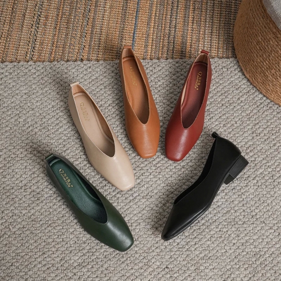 Woman Elegant Summer French Square Toe Green Mary Janes Cute Casual Flats Female Retro Shoes Low Heeled Soft Soled Flat Shoes