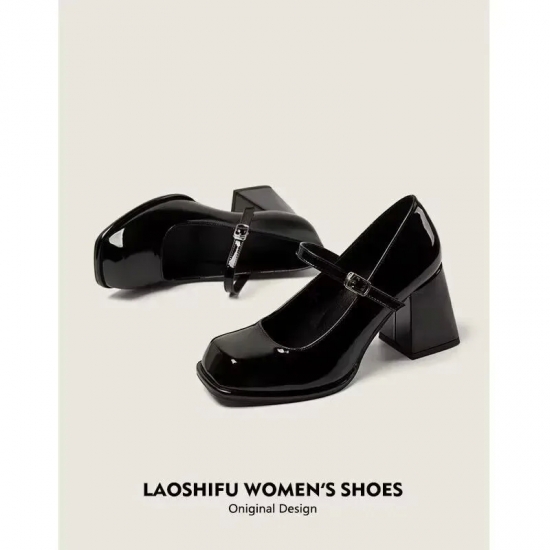 Mary Janes Vintage Black Sandals Woman Buckle Non-Slip Casual Medium Heels Office Ladies Solid Elegant Heels Korean 2023 Summer