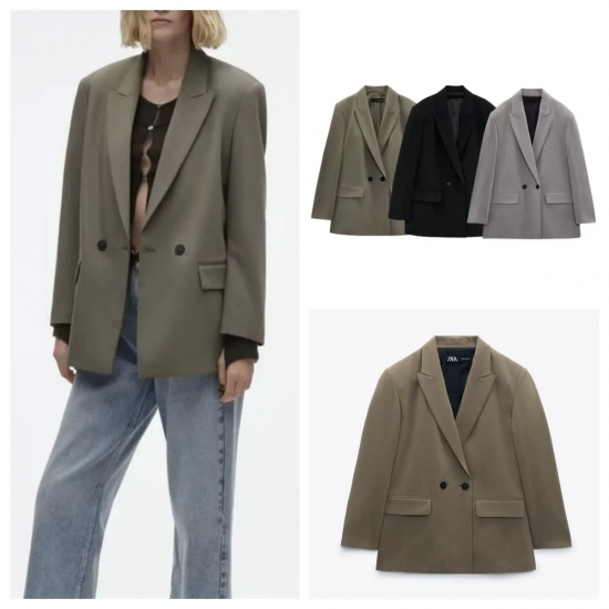 PB-amp;ZASpring-Summer 2023 New Commuting Loose Leisure Fashion Suit Lapel Loose Double Breasted Blazer