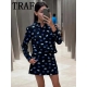 TRAF 2024 Printed Women Mini Skirt Sets For Women 2 Pieces Long Sleeve Shirts Top Women Suits New Two Piece Set Women Outfit