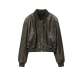 ZVRI Women-s 2023 new vintage imitation leather bomber jacket coat top women-s style