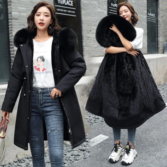 Winter Jacket 2024 New Women Parka Clothes Long Coat Wool Liner Hooded Jacket Fur Collar Thick Warm Snow Wear Fashion Parka