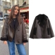 TRAF 2023 Woman Thick Faux Leather Jackets for Women Autumn Winter Warm Wool Blends Coats Demi-season Plush Jacket Outerwear