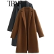 TRAF 2024 Camel Color Autumn Women Overcoat Long Sleeve Loose Jacket Vintage Trench Coat Female Outwear Warm Y2K Old  Style