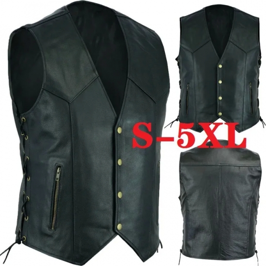 Vest Leather Punk Fashion Casual Coat Motorcycle Vest Men Solid Vest Fleet