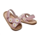 Baby Girls Anti-slip Flat Shoes, Floral Applique Pattern Soft Sole Sandals, White- Golden- Pink