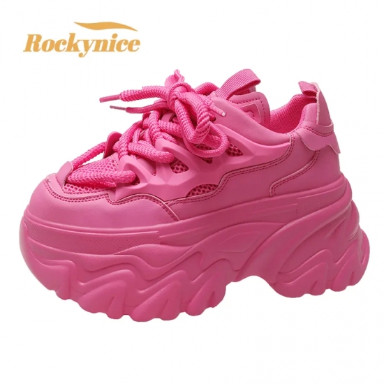 Women Platform Casual Breathable Mesh Shoes 2023 New Summer Chunky Sneakers 8-5CM Wedges Hidden Heels Hollow Leisure Shoes Woman