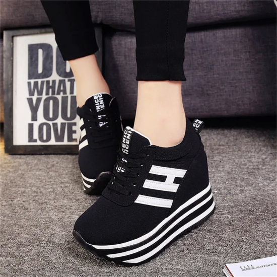 Ladies Platform Flat Casual Shoes Hidden Slope Heel Sneakers Women-s Vulcanized 9 Cm Increased Spring Autumn Frosted Suede Inner