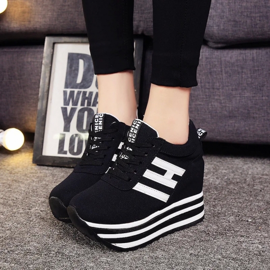 2021 High Flat Platform 9cm Height Increasing Casual Shoes Woman Spring New Hidden Wedge Sneakers Female Vulcanize Shoes