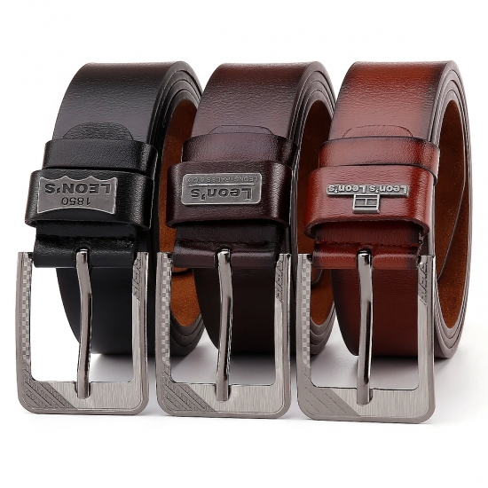 LEON＇S Buckle  Leather Casual Jeans Belt Men High Quality Retro Luxury Male Strap Cintos 3 Colors 2023 NEW
