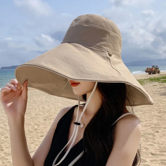 Wide Brim UPF 50+ Sun Hat Women Anti-UV Protection Hiking Fisherman Cap Fold Summer Solid Beach Hat 2023 Double sided Sun hat