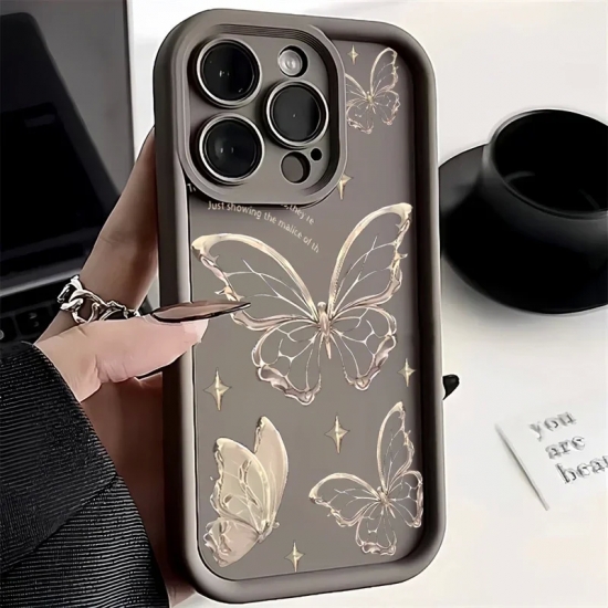 Case for IPhone 15 Painting Gold Butterfly Silicone Phone Case for IPhone 15 14 13 12 11 Pro Max X XR XS 7 8 Plus SE2 Soft Cover