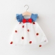 Summer New Girls- Little Flying Sleeve Dress Children-s Bow Strawberry Embroidery Mesh Spliced Denim Princess Dress