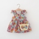Summer Baby Girl-s Dress New Vintage Garden Flower Flying Sleeve Dress with Straw Bag