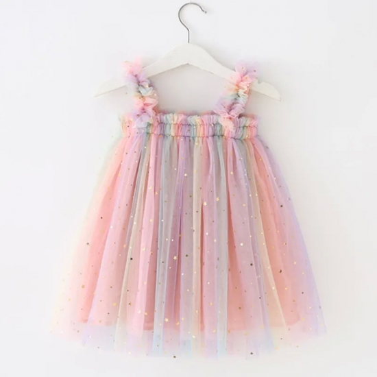 Toddler Girl Princess Dress Baby Rainbow Unicorn Tulle Costume Kids Summer Sleeveless Strap Dresses Newborn Birthday Party Cloth