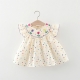 New Cute Girl-S Dress Sweet Rose Embroidered Small Round Dots Korean Version Loose Bubble Sleeve Cotton Beach Skirt