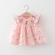 New Cute Girl-S Dress Sweet Rose Embroidered Small Round Dots Korean Version Loose Bubble Sleeve Cotton Beach Skirt