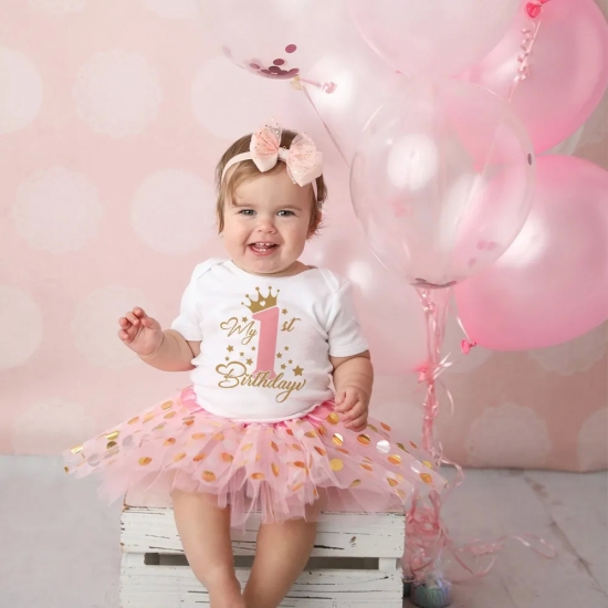 It-s My 1st Birthday Baby Girl Birthday Party Dress Pink Tutu Cake Dresses + Romper Set Outfits Girls Summer Clothes Jumpsuit