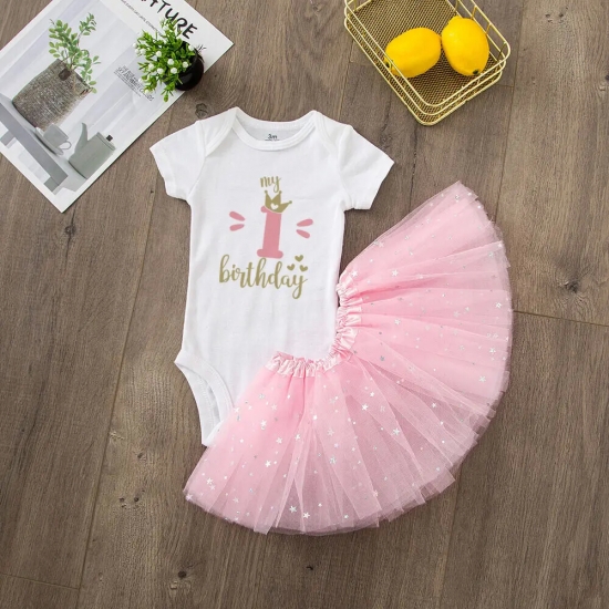 It-s My 1st Birthday Baby Girl Birthday Party Dress Pink Tutu Cake Dresses + Romper Set Outfits Girls Summer Clothes Jumpsuit