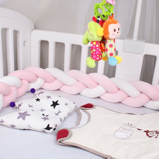 1M-2M-3M-4M Baby Bumper Crib Cot Protector Infant Bebe Bedding Set for Baby Boy Girl Braid Knot Pillow Cushion Room Decor