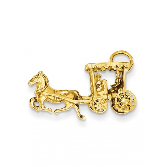 Jewelry Stores Network 14K Yellow Gold 3D Horse And Carriage Charm 13x23mm