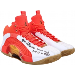 Zion Williamson New Orleans Pelicans Autographed Game-Used Red and White Jordan Shoes vs. Minnesota Timberwolves on March 11, 2021 with Game-Used Inscriptions - Fanatics Authentic Certified