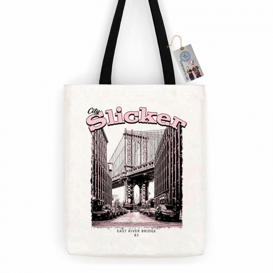 Custom Apparel R Us City Slicker New York Bridge Cotton Canvas Tote Bag Carry All Day Bag