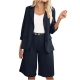 JGGSPWM Womens 2 Piece Lounge Tracksuit Outfit Sets Cotton Linen Blazer Shirt and Button Casual Shorts Set Navy M