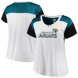 Women's Majestic White/Black Jacksonville Jaguars Lace-Up V-Neck T-Shirt