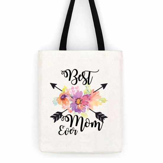 Custom Apparel R Us Best Mom Ever Floral Cotton Canvas Tote Bag Day Trip Bag Carry All