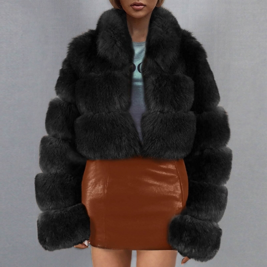 symoid Womens Faux Fur Coats  Jackets Ladies Warm Faux Fur Coat Jacket Winter Solid Vneck Outerwear Black XXXL