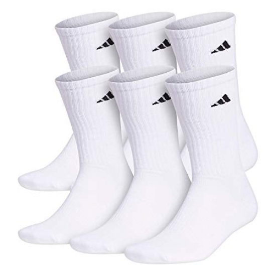 adidas Mens Athletic Cushioned Crew Socks 6Pair WhiteBlack Large Shoe Size 612
