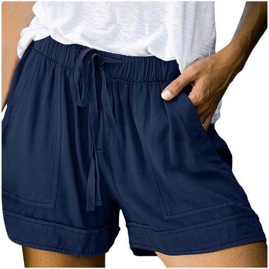 Zodggu Womens Navy Junior Shorts Womens Plus Size Comfy Drawstring Casual Elastic Waist Pocket Breathable Comfy Loose Shorts Pants Trendy Shorts 18
