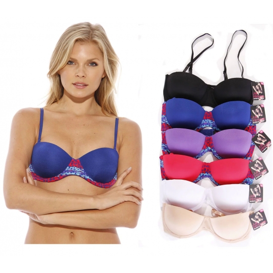 Just Intimates Push Up Convertible Strapless Bras for Women (Pack of 6)