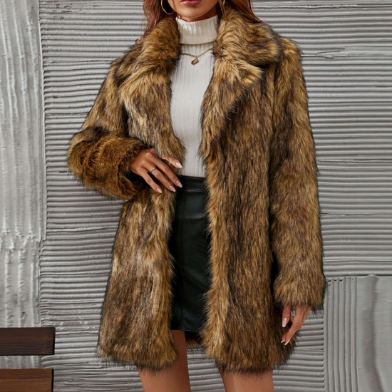symoid Womens Faux Fur Coats  Jackets Ladies Warm Faux Fur Coat Jacket Winter Turn Down Collar Outerwear Brown S