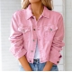 FITORON Women Leisure Coat Cardigan Collared Solid Long Sleeve Casual Crop Jacket Denim Jacket Pink