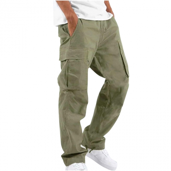 Juebong Men Solid Hiking Cargo Pants Casual Multiple Pockets Outdoor Straight Type Fitness Pants Cargo Trousers Medium Green