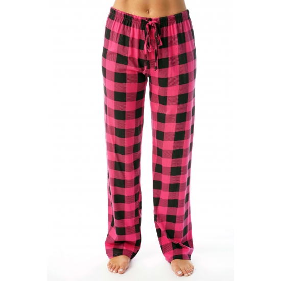 Just Love Women Buffalo Plaid Pajama Pants Sleepwear (Fuchsia Black Buffalo Plaid, 2X)